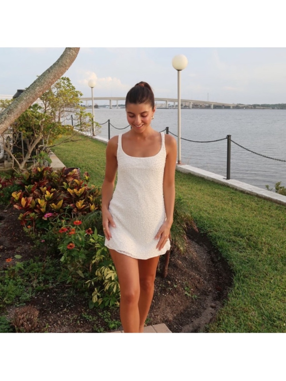 Abercrombie & Fitch White embellished sequin scoop neckline dress